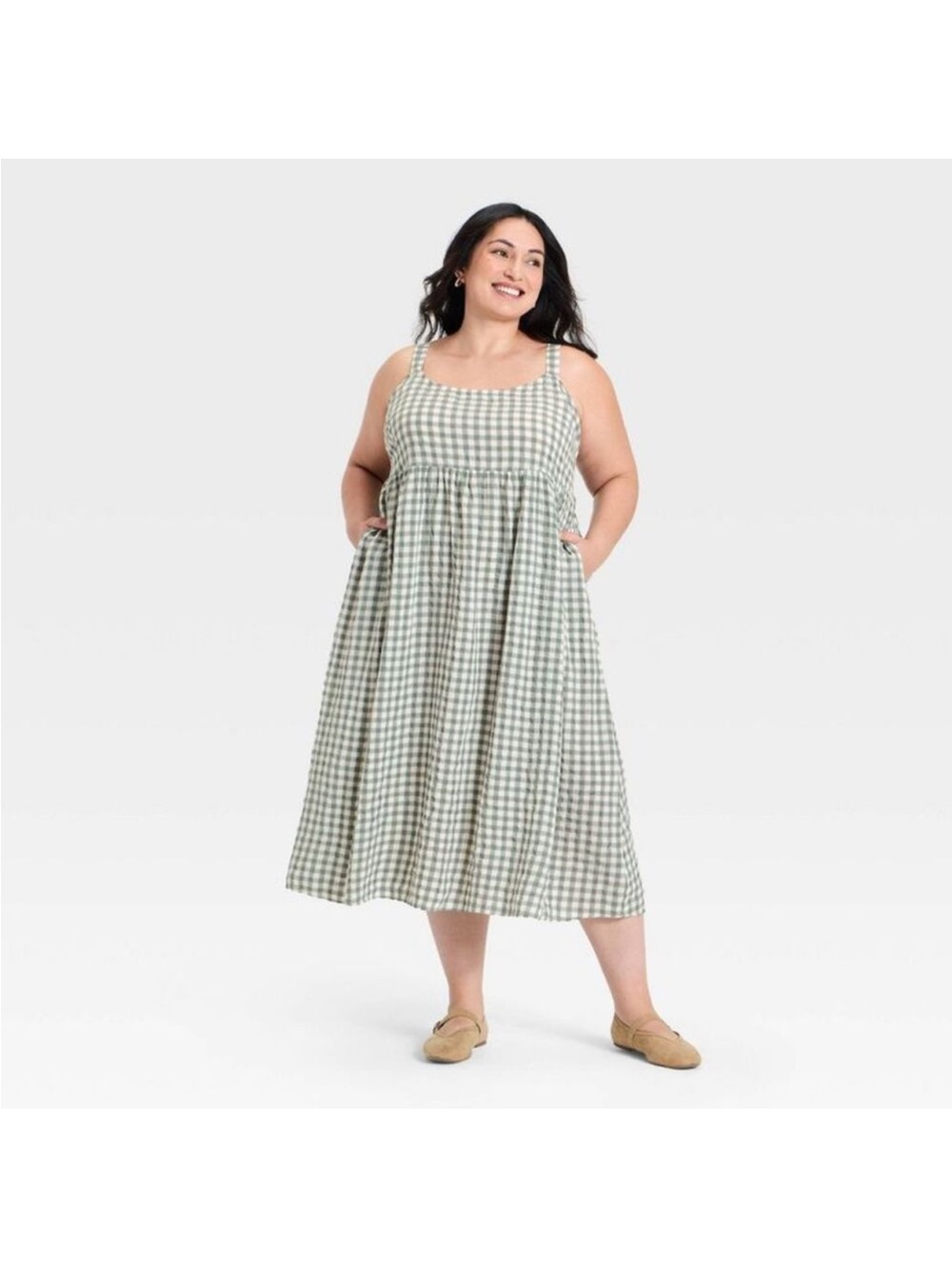 Gingham Midi Dress with Pockets